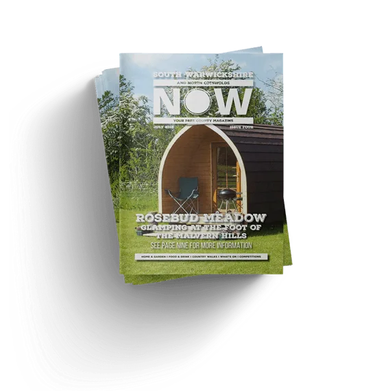NOW magazine cover featuring Rosebud Meadow, glamping at the foot of the Malvern Hills
